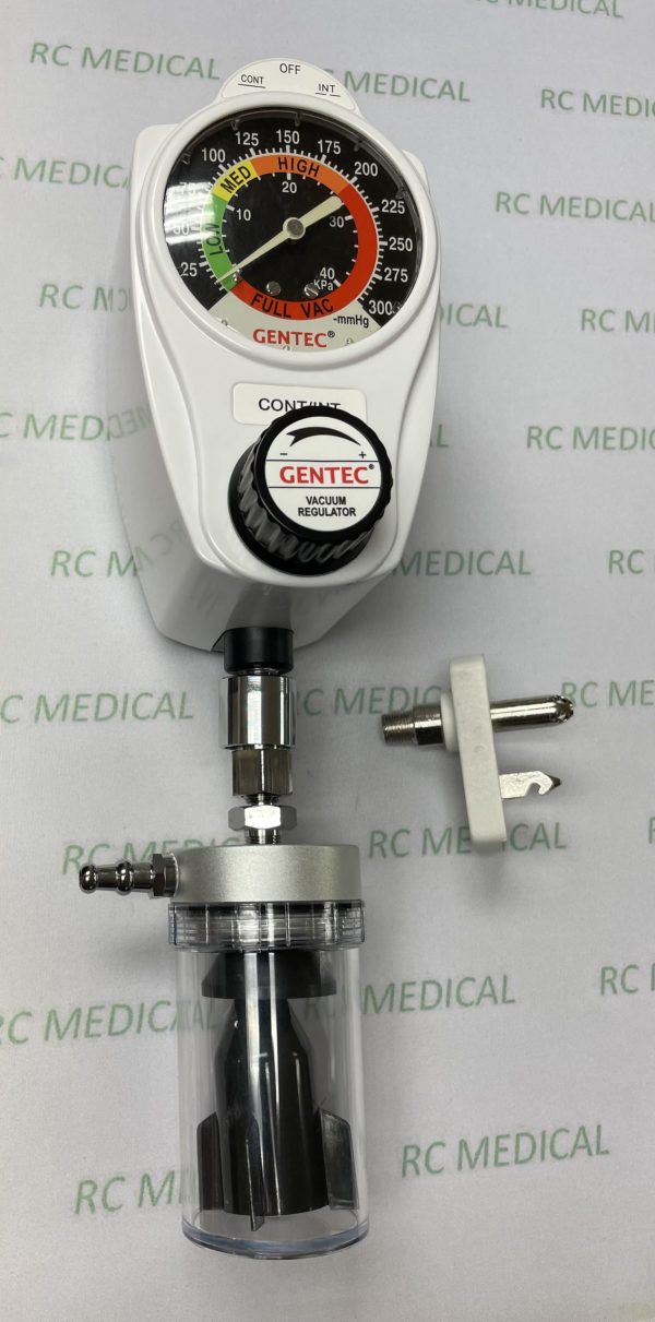 Gentec Continuous/Intermittent Suction Regulator, 0-300 mm Hg With Trap Included, Chemetron Quick Connect Inlet  Limited Quantities