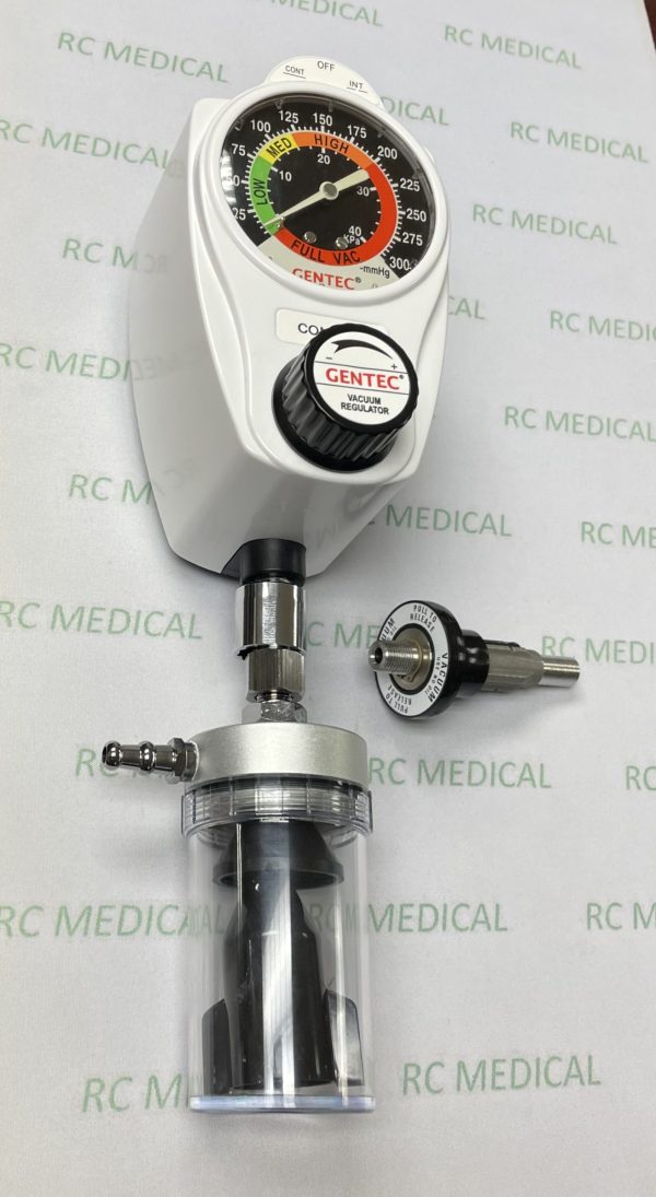 Gentec Continuous/Intermittent Suction Regulator, 0-300 mm Hg With Trap Included, Medstar Quick Connect Inlet  Limited Quantities