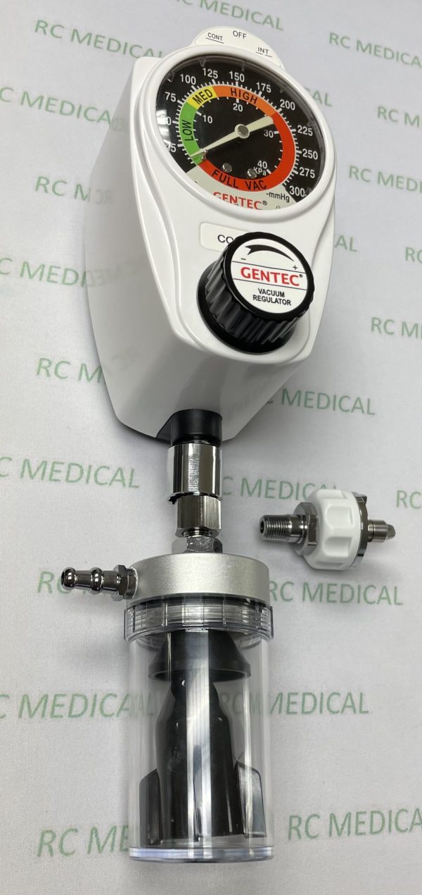 Gentec Continuous/Intermittent Suction Regulator, 0-300 mm Hg With Trap Included, Ohmeda Quick Connect Inlet  Limited Quantities