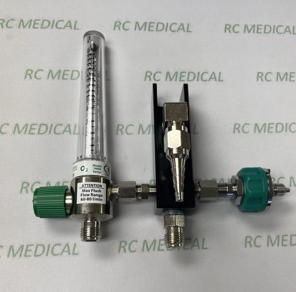 Precision Medical 15 LPM Flowmeter with 8-9 LPM Vertical Neb Block and Ohmeda Quick Connect