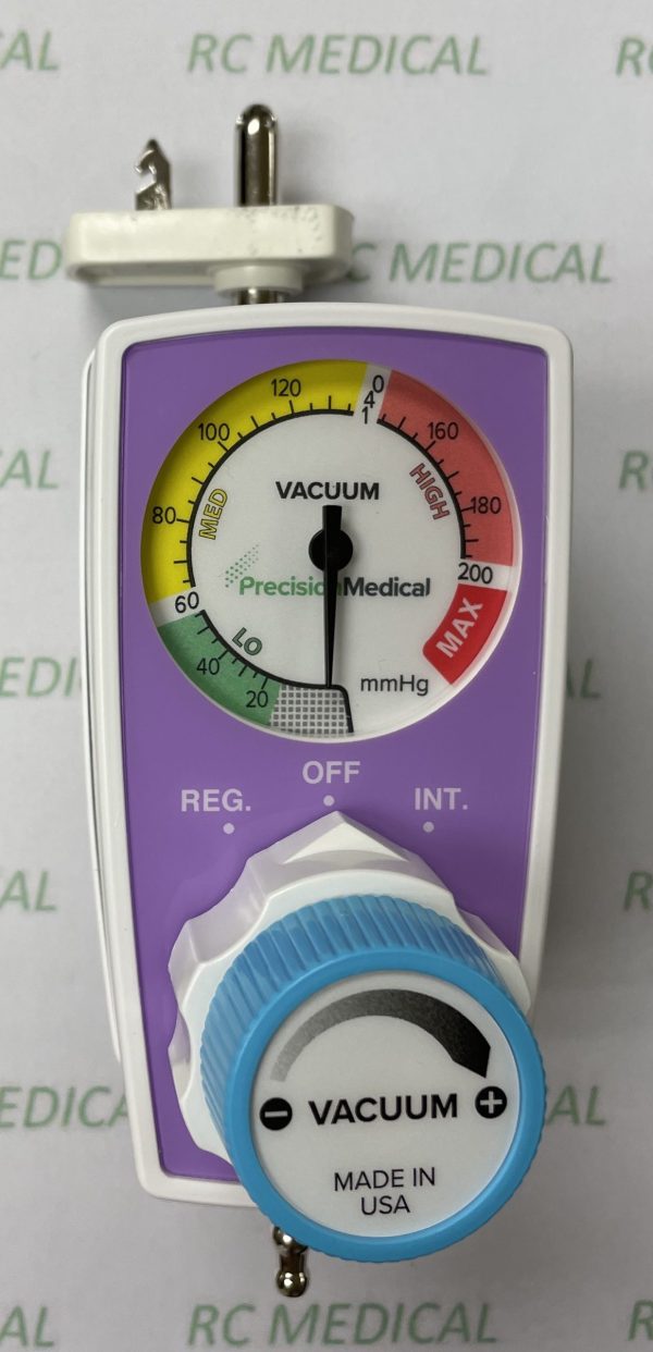 Precision Medical Continuous/Intermittent Suction Regulator, 0-200 mmHg, for Ceiling Mount with Tubing Nipple Outlet and Chemetron Inlet, PURPLE