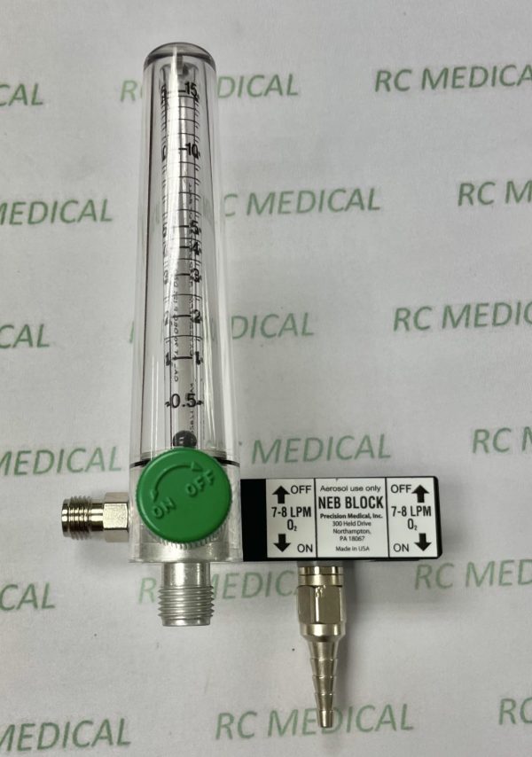 Precision Medical 10-11 LPM Oxygen Flowmeter with NEB BLOCK - OHMEDA