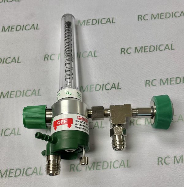 Precision Medical 15 LPM Oxygen SELECT Flowmeter WITH auxiliary valve (PTO)-DISS Female, Hand Tight Nut