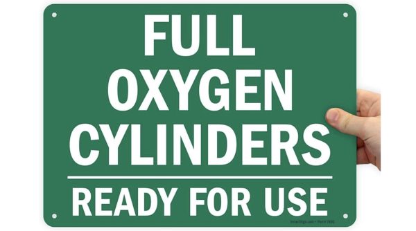 Plastic Sign, "OXYGEN FULL CYLINDERS", 10" X 14"