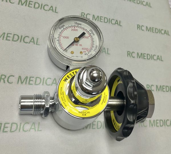 Western Medica AIR Regulator, Preset 50 PSI, Large Cylinder, (CGA346), With Hand Nut