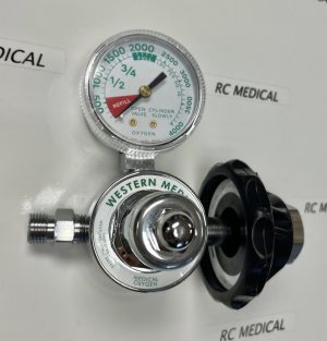 Western Medica Oxygen Regulator, Preset 50 PSI, Large Cylinder (CGA540), with Hand Nut