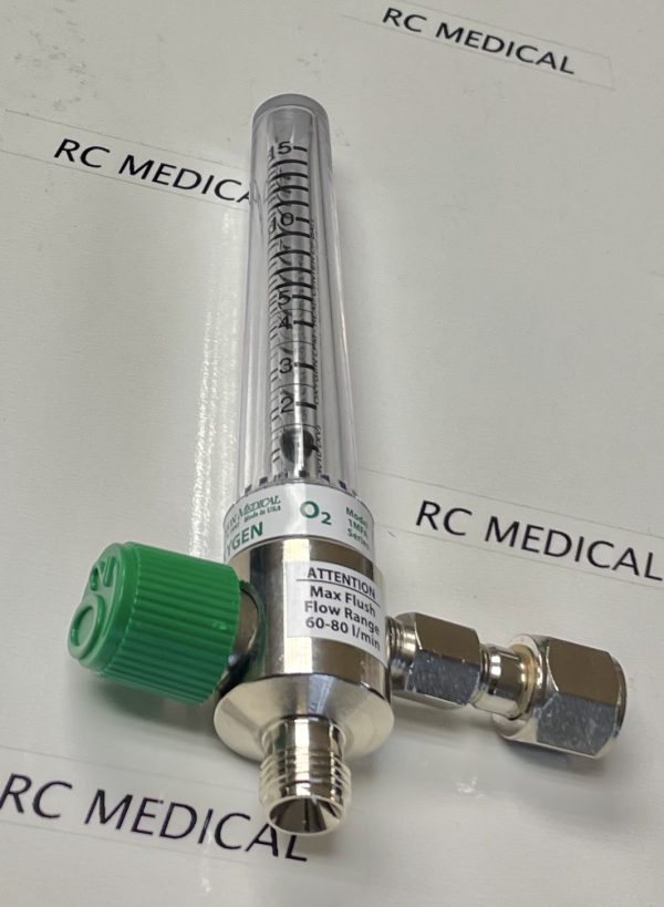 Precision Medical Chrome Body 0-15 LPM Oxygen Flowmeter with DISS Female - Hex Nut
