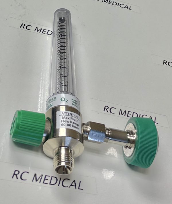 Precision Medical Chrome Body 0-15 LPM Oxygen Flowmeter with DISS Female - Hand Tight