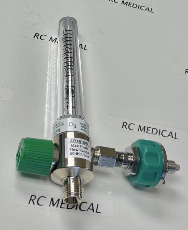Precision Medical Chrome Body 0-15 LPM Oxygen Flowmeter with Ohmeda Quick Connect