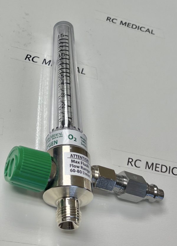 Precision Medical Chrome Body 0-15 LPM Oxygen Flowmeter with Puritan Bennett Quick Connect