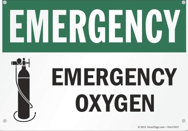 Plastic Sign "Emergency Oxygen", 10" X 14"