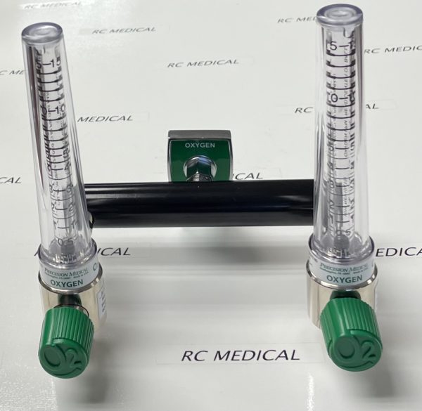 Dual Oxygen Flowmeter, 15 LPM, on "T" Bar with Chemetron Quick Connect